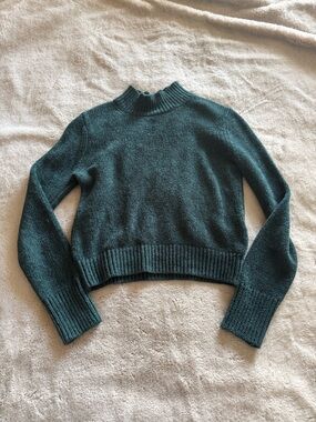 Wilfred Aritzia cortera blue green Mock Neck chenille Women's cropped Sweater S